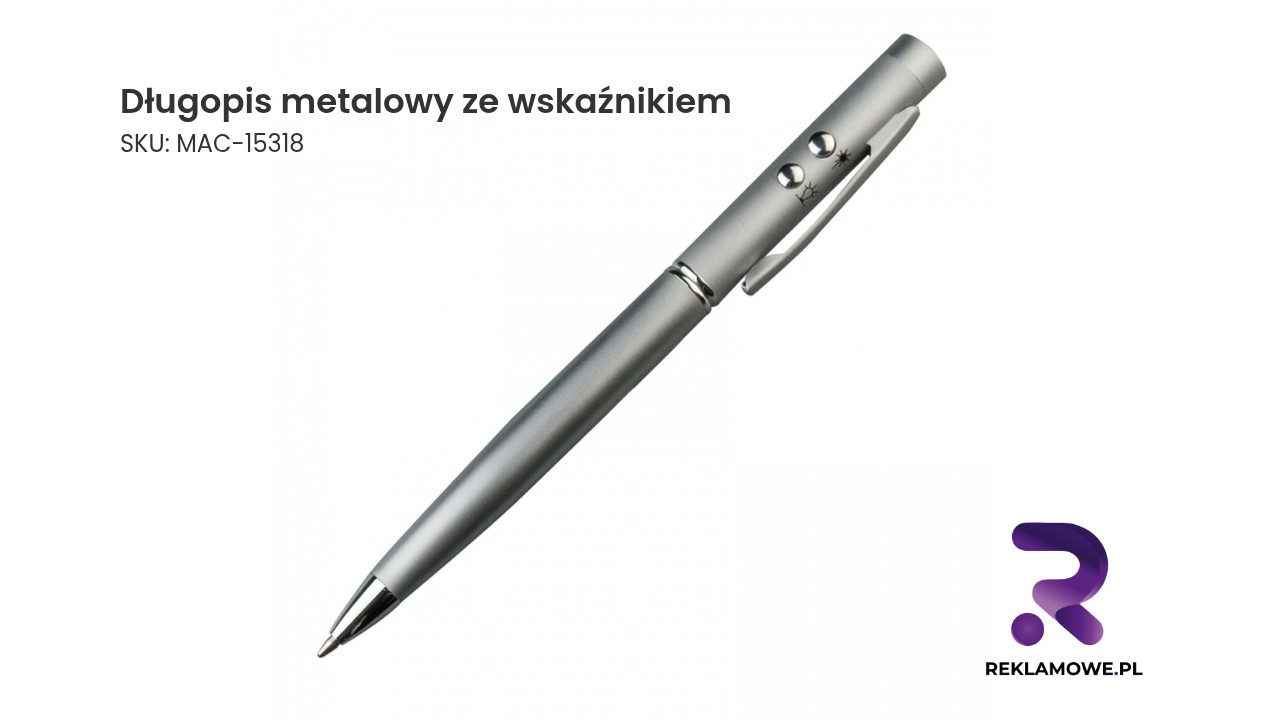 Długopis metalowy ze wskaźnikiem laserowym ELSIE Długopis metalowy ze wskaźnikiem – elegancki długopis reklamowy
