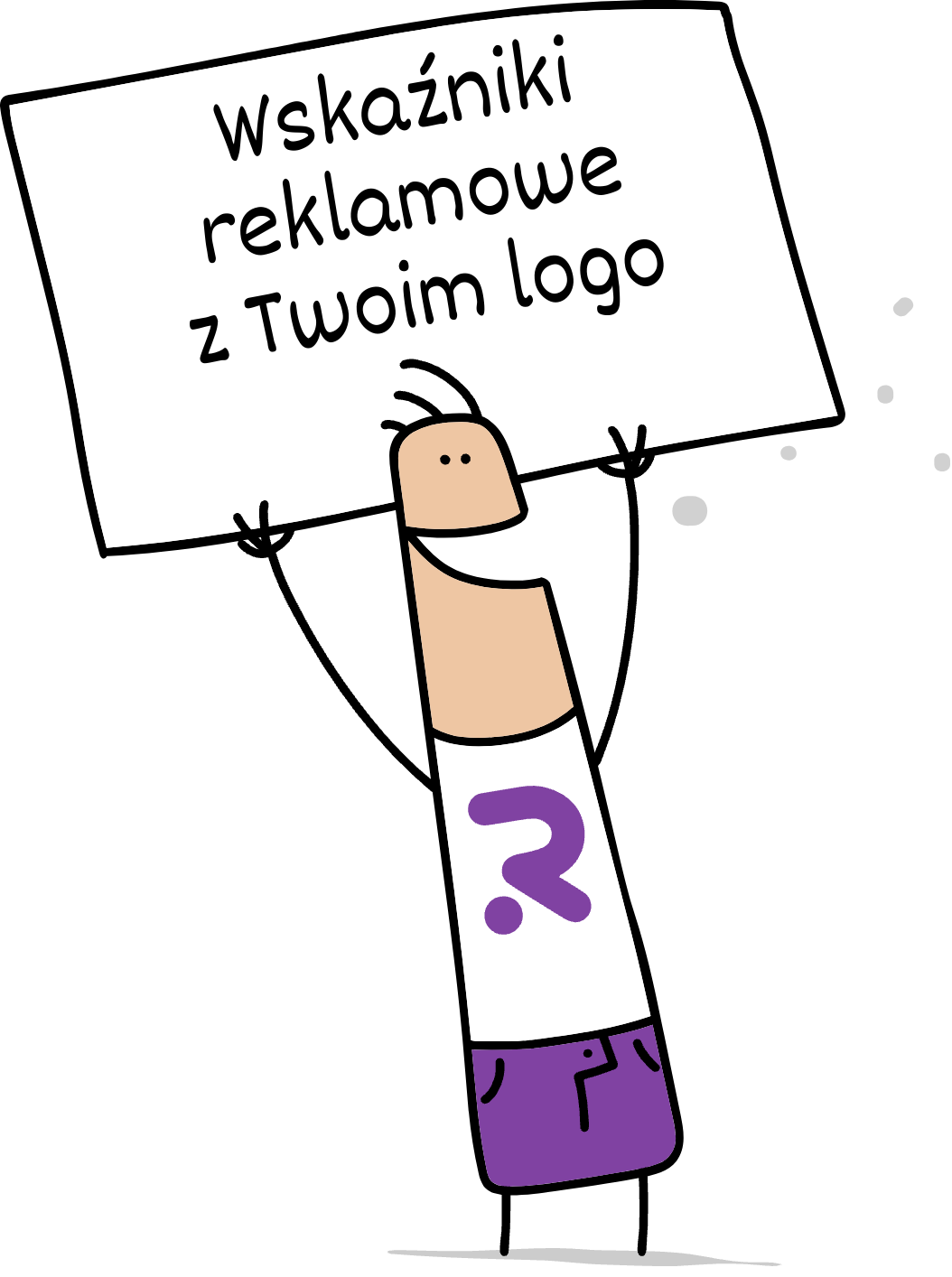 Buddy trzymający napis wskazniki reklamowe z Twoim logo